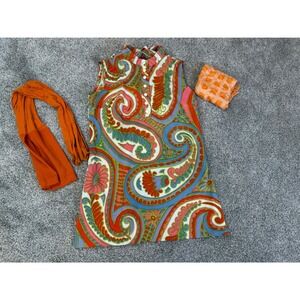 Vintage 60s David Smith Paisley Mod Shift Sleeveless Dress Set Retro Costume